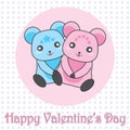 Valentine`s day illustration with cute couple bears on polka dot background