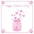 Valentine`s day illustration with cute pink bottle of love on pink heart frame