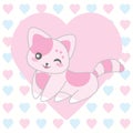 Valentine`s day illustration with cute pink cat on love background Royalty Free Stock Photo