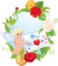 Valentine`s Day illustration with roses, angel and