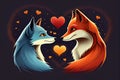 Valentine\'s Day illustration of wolf and fox couple in love