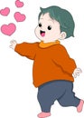 Valentine\'s Day illustration, young boy is running around chasing love Royalty Free Stock Photo