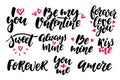 Valentine s Day lettering vector set. Isolated handwriting calli