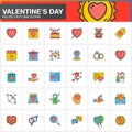 Valentine`s Day line icons set, filled outline vector symbol collection, linear colorful pictogram pack isolated on white. Royalty Free Stock Photo