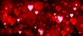 Valentine`s day, love, blurred, romance, red hearts, abstract background, heart-shaped bokeh, bright, lights Royalty Free Stock Photo