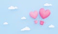 Valentine\'s day, love concept background, 3D illustration of pink heart shaped hot air balloons floating in the sky Royalty Free Stock Photo