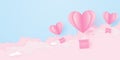 Valentine\'s day, love concept background, paper pink heart shaped hot air balloons floating in the sky with cloud Royalty Free Stock Photo