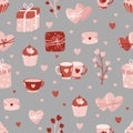 Valentine's day. love concept cute vector illustration seamless pattern with hearts, love, flowers, envelope, arrows Royalty Free Stock Photo
