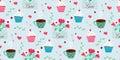 Valentine`s day, love concept cute vector illustration seamless pattern with, hearts, love, flowers, envelope,coffe