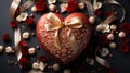 Valentine\'s Day love heart shaped gift box with ribbon With the luxury of a heart-shaped gift box Royalty Free Stock Photo