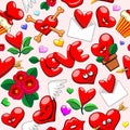 Valentine`s Day Love Hearts Cute Doodles Vector Seamless Repeat Pattern Design