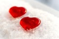 Valentine`s day two hearts in winter in the snow Royalty Free Stock Photo