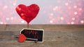 Valentine`s Day Love Wedding thank you background banner greeting card - Red balloon heart, key with heart and blackboard sign Royalty Free Stock Photo