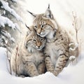 Valentine\'s Day Loving Cuddling Bobcat Couple