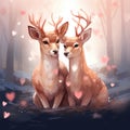 Valentine\'s Day Loving Cuddling Deer Couple Royalty Free Stock Photo