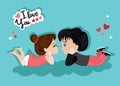 Valentine`s Day. Loving girl and boy looking at each other. Love card.