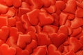 Valentine`s day many red silk hearts background, love concept Royalty Free Stock Photo