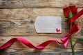 Valentine`s day, maroon rose, silk ribbon