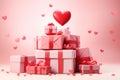 Valentine\'s Day minimal background with gift stack against pastel background