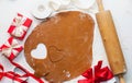 8 march, Valentine`s day, mother`s day baking culinary background, cooking recipe. gingerbread cookies on kitchen table Royalty Free Stock Photo