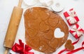 8 march, Valentine`s day, mother`s day baking culinary background, cooking recipe. gingerbread cookies on kitchen table Royalty Free Stock Photo