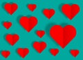 Valentine`s day or Mother`s day, vintage banner origami paper cut red hearts. Valentine concept, in the mood for love, retro