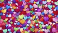 Valentine\'s day multicoloured background, many hearts of different shapes, AI Generated