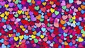 Valentine\'s day multicoloured background, many hearts of different shapes, AI Generated