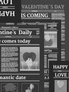 Valentine s day newspaper seamless pattern. Background with title header, unreadable text, retro. Vector illustration