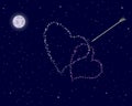 Valentine's day. The night sky with two hearts.