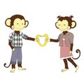 Valentine's day. Pair of boy and girl monkeys in love.