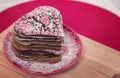 Valentine`s Day pancakes in heart shape