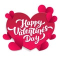 Valentine s Day paper cut card. 14th of february. Happy Valentines Day Lettering with pink cut paper hearts on white