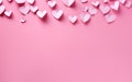 Valentine's Day paper hearts on a pink background with copy space
