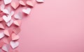 Valentine's Day paper hearts on a pink background with copy space