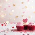 Valentine's Day party with heart-shaped decorations, confetti, and cupcakes Royalty Free Stock Photo