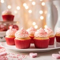 Valentine's Day party with heart-shaped decorations, confetti, and cupcakes Royalty Free Stock Photo