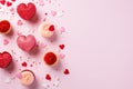 Valentine's Day party with heart-shaped decorations, confetti, and cupcakes Royalty Free Stock Photo