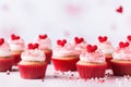 Valentine's Day party with heart-shaped decorations, confetti, and cupcakes Royalty Free Stock Photo