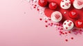 Valentine's Day party with heart-shaped decorations, confetti, and cupcakes Royalty Free Stock Photo