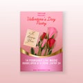 Valentine`s Day Party Roses background invitation Flyer template design.vector