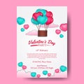 Valentine`s day party template with illustration of pink and tosca heart shape flying helium balloon Royalty Free Stock Photo