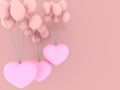 Valentine`s day. Pastel pink balloons tied to a Pink heart floating, Convey love, Isolated on pastel pink backgrounds, Minimal con Royalty Free Stock Photo