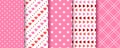 Valentine's day pattern. Cute seamless background. Pink red prints with hearts. Set of lovely textures Royalty Free Stock Photo