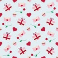 Valentine\'s Day pattern. Design with sweets, flowers, and hearts for February 14 Royalty Free Stock Photo