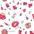 Valentine s day pattern with heart. Background with cupcakes, candies and hearts