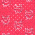 Valentine`s day pattern in polka dot with contour hands on red background. Vector