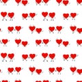 Valentine`s day pattern. Red hearts on a white background vector illustration. Heart cute character. Cartoon style. Love and Royalty Free Stock Photo