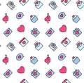 Valentine`s Day patterns seamless with hearts and valentine symbol. Used for textile, fabric, background