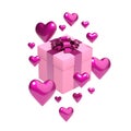 Valentine`s day pink gift box with hearts